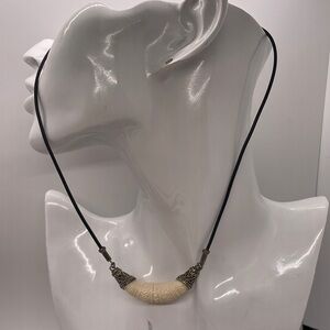 White Craved Arc Bone with Silver Ends & Black Cording